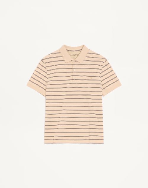 Valentino - Valentino Cotton Pique Polo Shirt With Vgold Stripes - Beige/navy - Man - T-shirts And Sweatshirts